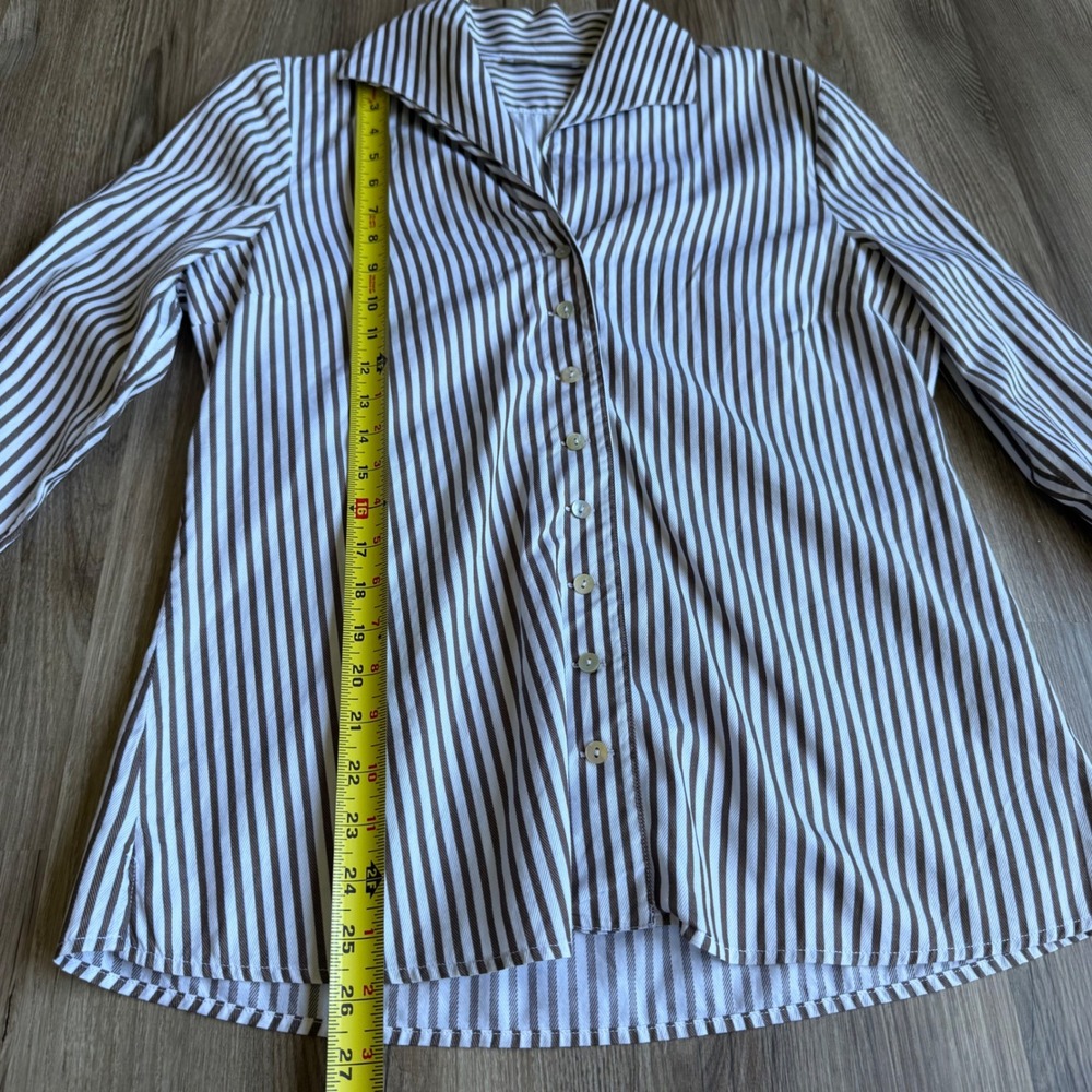 Anne Fontaine Naora Brown White Striped Cotton Button Down Blouse Size 42 French - Picture 5 of 6